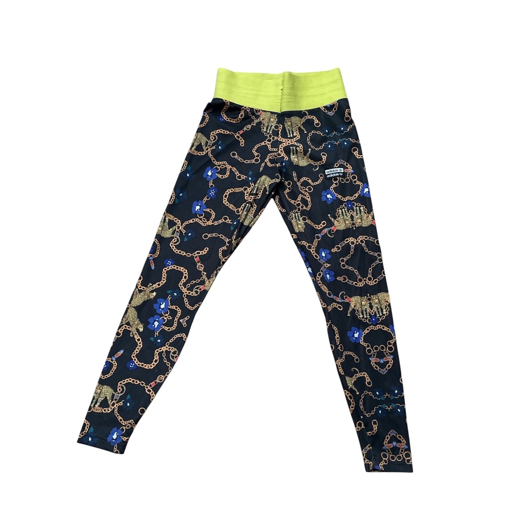 Adidas HER Studio London Leopard Chain Print Leggings Black Gold Lime Green M
